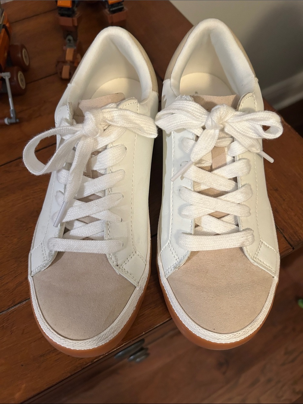 a new day White & Beige Low-Top Lace-Up Sneakers